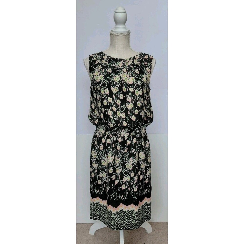 Pippa Black Pink Floral Sleeveless Dress w/Drop Elastic Waist and Hem Detail Sz2